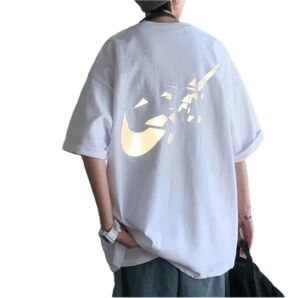 夏前なのに、夏物大セール! 光る バックロゴ 反射ビッグサイズ Tシャツ ホワイト
