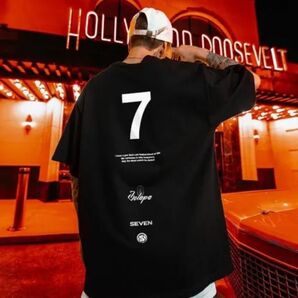 メンズ 7 セブン Tシャツ オーバーサイズ ビッグシルエット コットン100% 黒