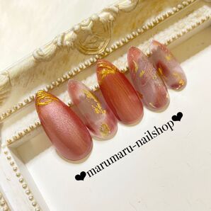 ネイルチップ オーダー レッド ゴール透け感デザイン