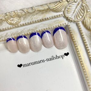ネイルチップ オーダー シルバーマグネット ネイビーフレンチデザイン