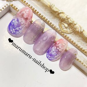ネイルチップ オーダー 透け感たっぷり 紫陽花 デザイン 浴衣にも