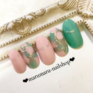 ネイルチップ オーダー パステル ブロックデザイン