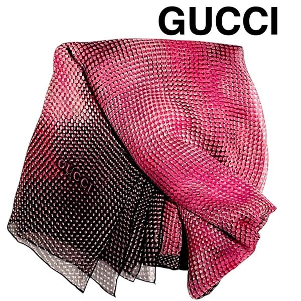 グッチ GUCCI ストール 大判 極薄スカーフ シルクシフォン