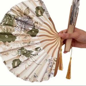 扇子 花柄 ベージュ レディース 和装 洋装