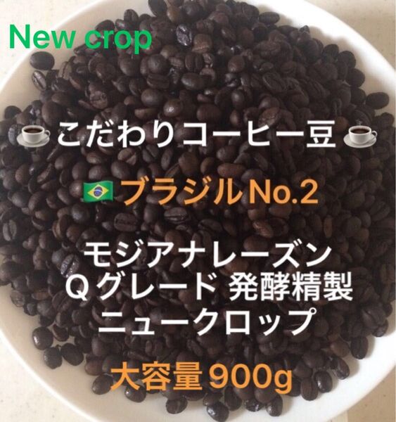 大容量900g こだわりコーヒー豆 ブラジルNo.2 モジアナレーズン 中深煎り 自家焙煎 Qグレード ナチュラル ニュークロップ