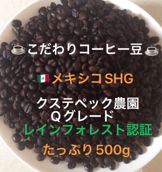 こだわりコーヒー豆 メキシコSHG クステペック農園 中深煎り たっぷり500g 自家焙煎珈琲 Qグレード レインフォレスト認証