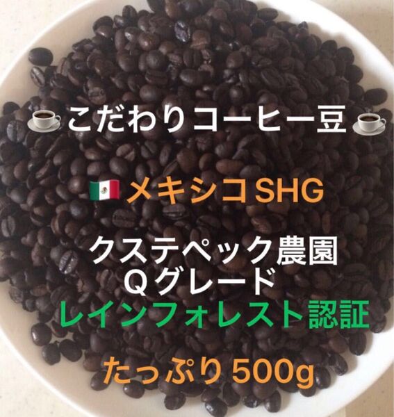 こだわりコーヒー豆 メキシコSHG クステペック農園 中深煎り たっぷり500g 自家焙煎珈琲 Qグレード レインフォレスト認証