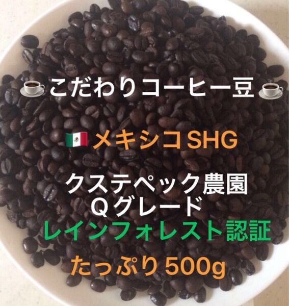 こだわりコーヒー豆 メキシコSHG クステペック農園 中深煎り たっぷり500g 自家焙煎珈琲 Qグレード レインフォレスト認証