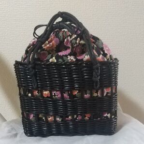 籐の籠バッグ 黒