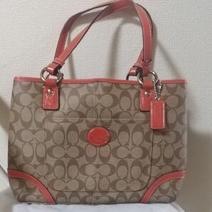 COACH トートバッグ シグネチャー ベージュ×オレンジ