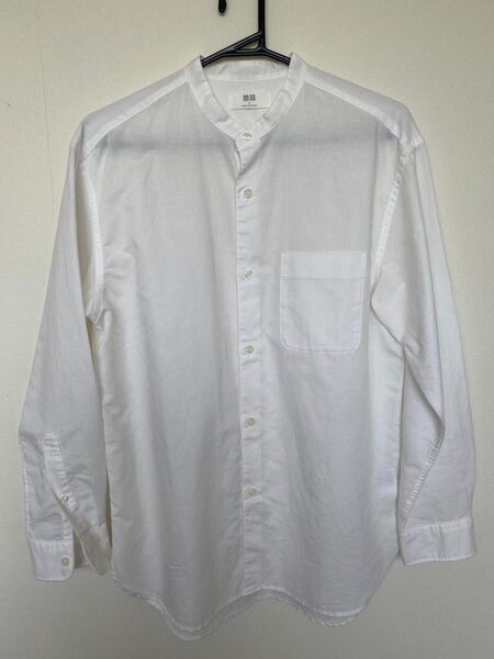 【ほぼ新品】UNIQLO リネン コットンスタンドカラーシャツ S ユニセックス