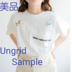 美品 Ungrid アングリッ卜 ロゴ 半袖 tシャツ プルオーバー かわいい ステッチ刺繍 白 ホワイト FREEサイズ