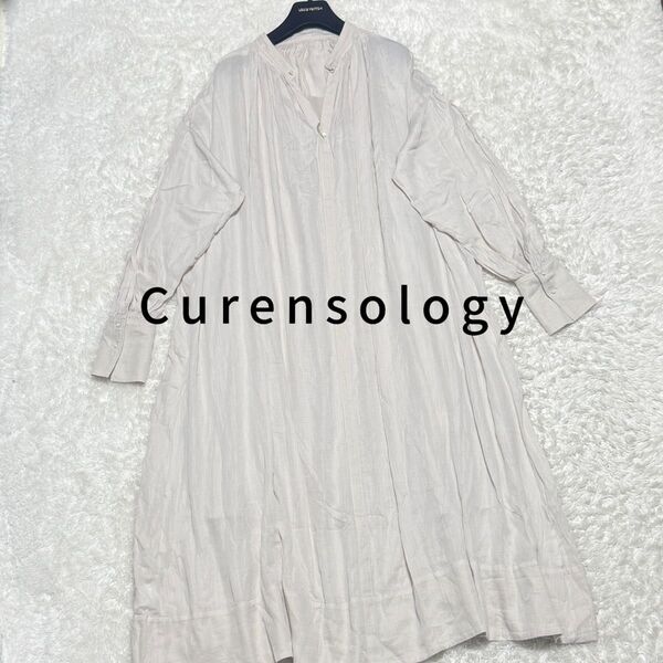 美品 Curensology カレンソロジー 2way ヴィンテージワンピース コットン 長袖 シャツワンピース バンドカラー