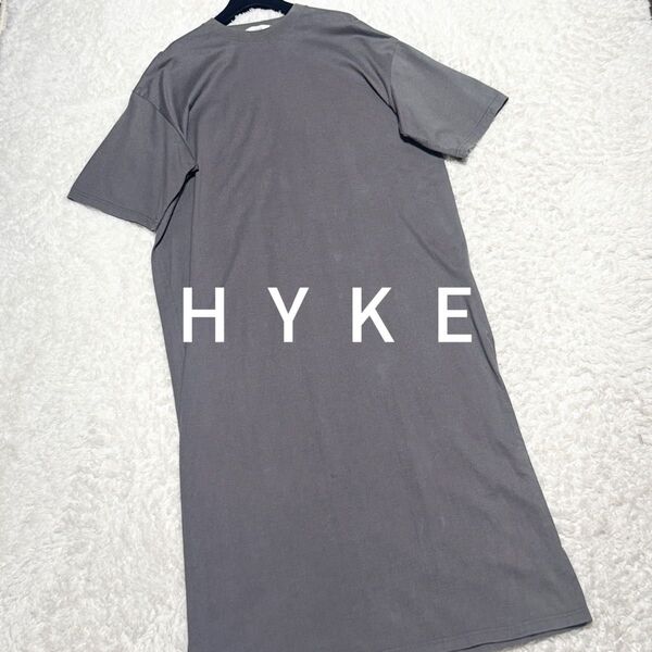 訳あり HYKE ハイク コットン クルーネック サイドスリット Tシャツワンピース グレー 01