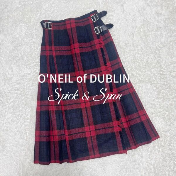 美品 O'NEIL of DUBLIN ラップスカート スピックアンドスパン別注 オニールオブダブリン チェック レッド プリーツ