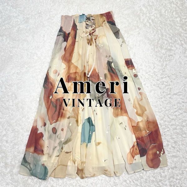 美品 Ameri Vintage アメリヴィンテージ UNDRESSED AMELIA INK ART SKIRT マルチ 金箔
