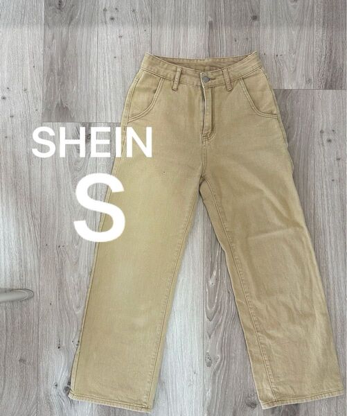 SHEIN ワイドパンツ ジーンズ ベージュ Sサイズ 細見え 高評価レビュー スラックス ハイウエスト オフィスカジュアル