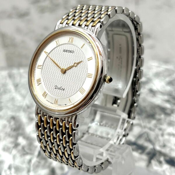 美品 SEIKO DOLCE 8N40-6030 腕時計 稼働 ローマ数字 ブレゲ針 シェル文字盤 入手困難 シルバー ゴールド
