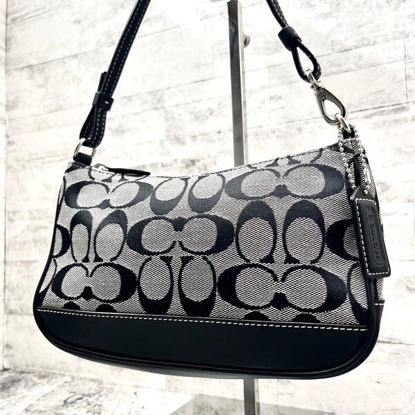 美品 コーチ COACH 6094 ミニハンドバッグ アクセサリーポーチキャンバス レザー ワンショルダー シグネチャー