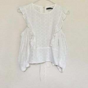 Heather ヘザー フリルブラウス 半袖 白