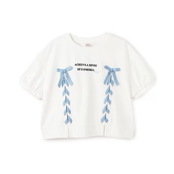 メゾピアノ新品新作タグ付き袖パフレースアップTシャツ160