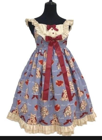 未使用 ロリィタ 猫 ハート ワンピース 水色 JSK ジャンパースカート ロリータ lolita かわいい