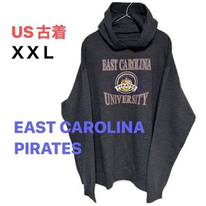US古着 EAST CAROLINA PIRATES パーカー グレー