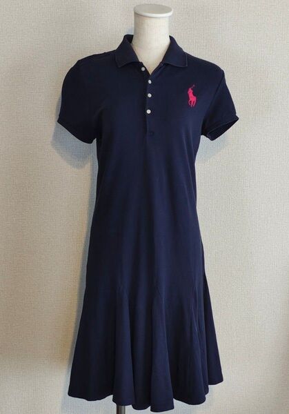 POLO RALPH LAUREN ポロシャツワンピース ネイビー ロゴ フレア ビッグポニー 半袖 ラルフローレン ゴルフウェア