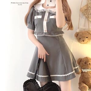 夢展望系 -3kg見え 美脚フレアワンピース ミニワンピース Aラインワンピース 量産型 地雷系 双子コーデ ロリータ