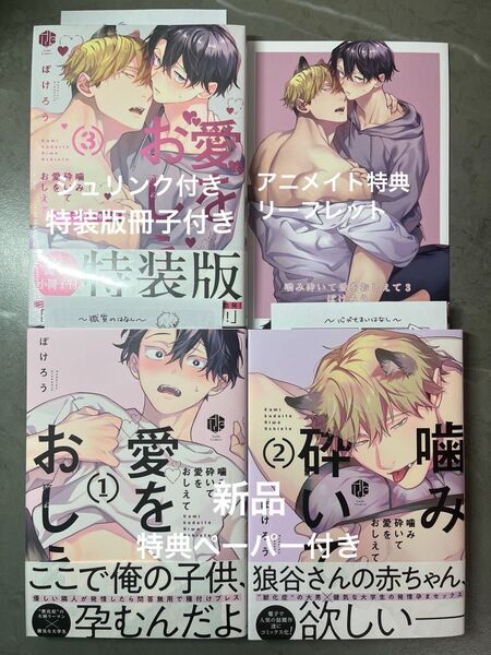 BL新刊 ぽけろう 噛み砕いて愛をおしえて 1 2 3 特装版 アニメイト特典リーフレット付き 新品
