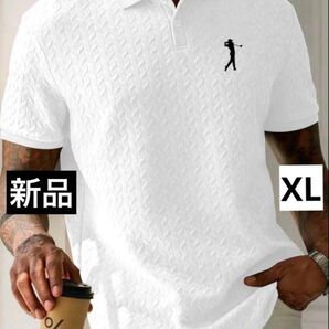 【新品/XLサイズ】メンズ ゴルフウェア 半袖 ポロシャツ シンプル ホワイト