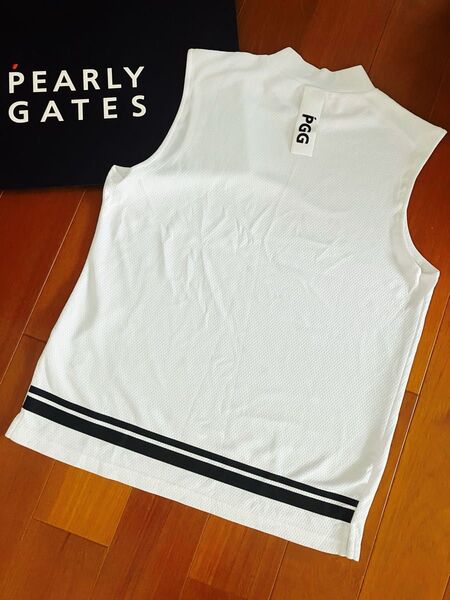 美品 パーリーゲイツ PGG モックネック ノースリーブ ホワイト