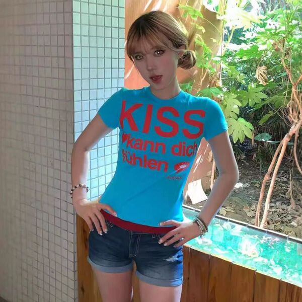 KISS Tシャツ ピチT 青 グランジ y2k 00s 半袖 平成ギャル S