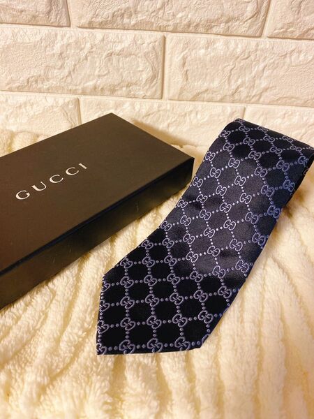 GUCCI ネイビー GGパターン シルクネクタイ グッチ イタリア製
