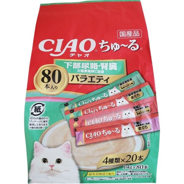 114 いなば CIAOちゅ~る 下部尿路、腎臓の健康維持に配慮バラエティ 合計80本 愛猫用 キャットフード
