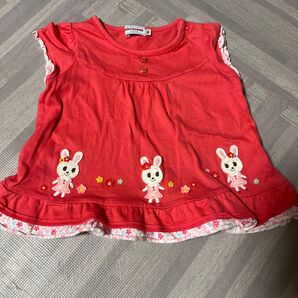 miki HOUSE うさぎ柄Tシャツ 80 レッド