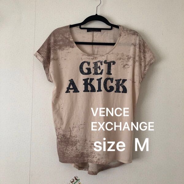 Tシャツ VENCE EXCHANGE トップス M ベージュ系 プルオーバー ロゴプリント柄 y139