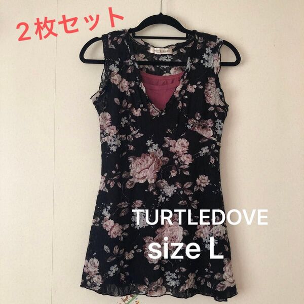 ノースリーブ ブラウス キャミソール L セット 2枚組 花柄 レッド系 TUR T LEDOVE タンクトップ 春夏 y142