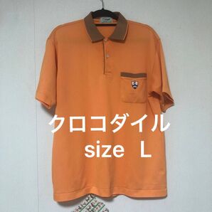 ポロシャツ 半袖 Crocodile メンズ L 胸ポケット付き オレンジ系 トップス 春夏 y147