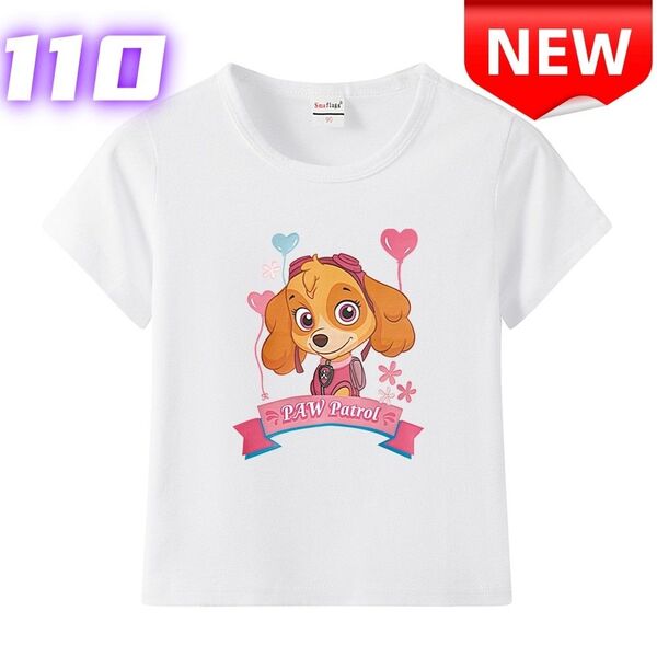 ★新品★パウパトロール スカイ キッズTシャツ 女の子 子供服 白 ホワイト 可愛い キャラクター 半袖 コットン 110cm
