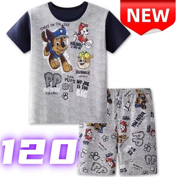 【新品】パウパトロール 半袖Tシャツ&ショートパンツ パジャマ 子供用 夏用 グレー 男の子 ルームウェア 120cm