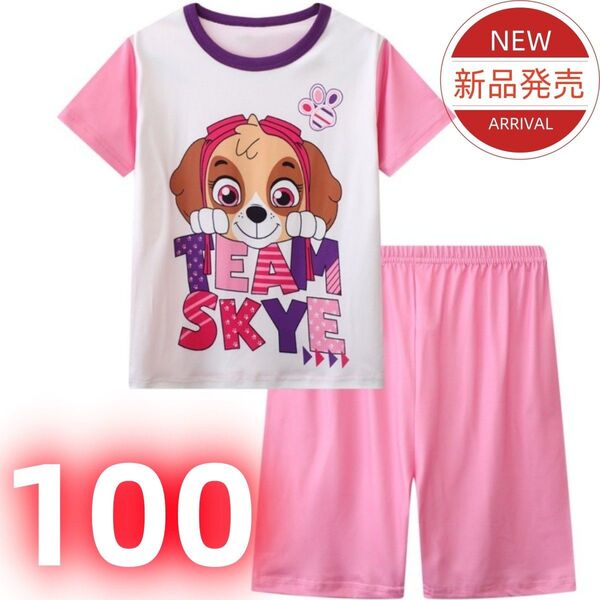 ★新品★パウパトロール スカイ パジャマ 上下セット ピンク 半袖 ショートパンツ 女の子 キッズ 100cm