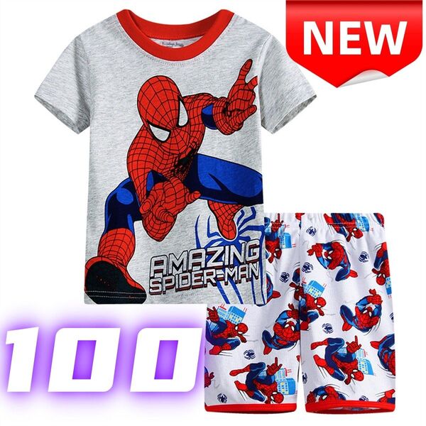 ★新品★スパイダーマン パジャマ 半袖 子供服 男の子 キッズ 上下セット 夏用 キャラクター アメコミ 綿 100cm