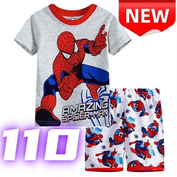 ★新品★スパイダーマン パジャマ 半袖 子供服 男の子 キッズ 上下セット 夏用 キャラクター アメコミ 綿 110cm