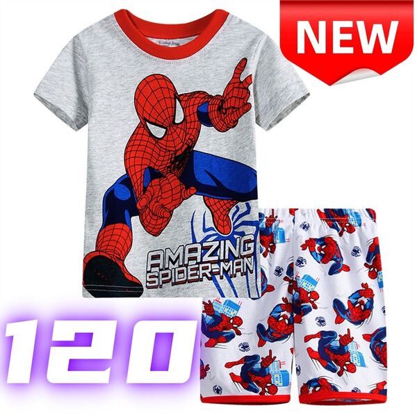 ★新品★スパイダーマン パジャマ 半袖 子供服 男の子 キッズ 上下セット 夏用 キャラクター アメコミ 綿 120cm