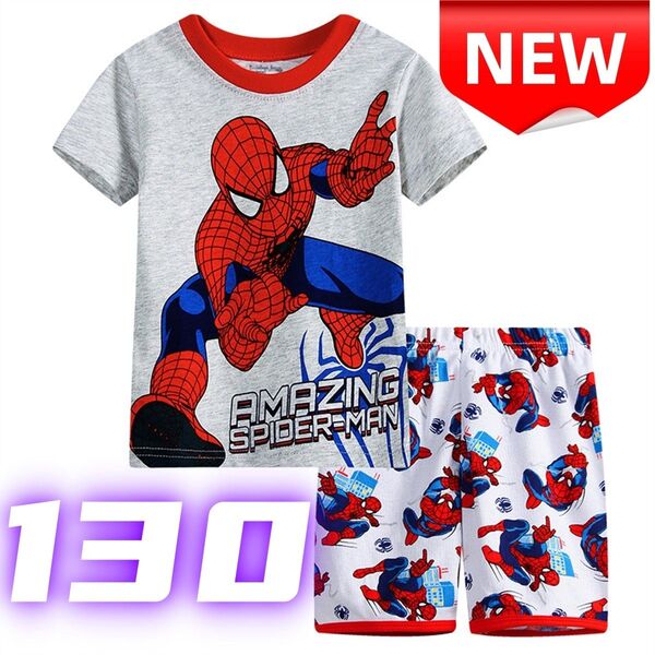 ★新品★スパイダーマン パジャマ 半袖 子供服 男の子 キッズ 上下セット 夏用 キャラクター アメコミ 綿 130cm