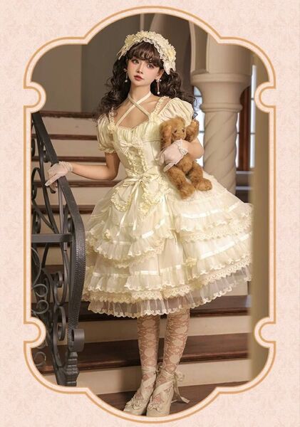 淡い黄色 ロリータドレス 姫系ワンピース