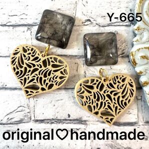 Y-665★一点物★ハンドメイドピアス★イヤリング★ウッドピアス★ハートピアス★