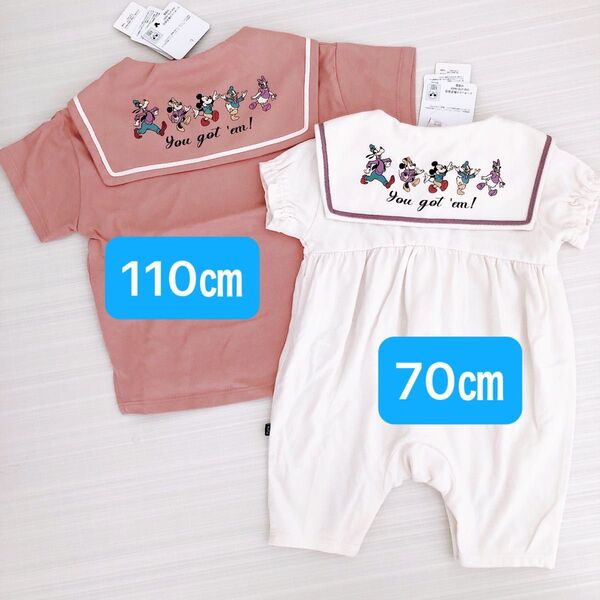 ディズニー フタフタ レトロ ミッキー セーラー トップス 110㎝ ロンパース 60〜70㎝ おそろい 夏ディズニー