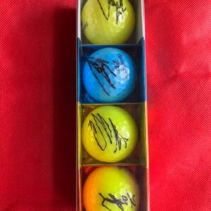 シニア男子プロゴルフ サイン入りゴルフボール 4個セット 宮本勝昌、藤田寛之、近藤智弘、宮里優作。